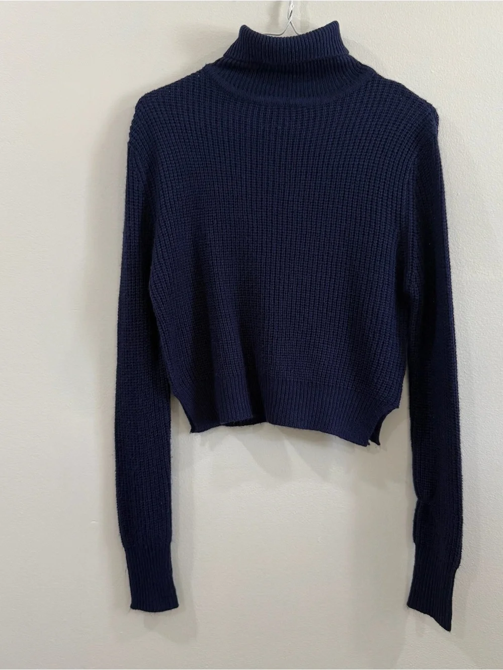 Navy Cropped Ribbed Turtleneck Sweater